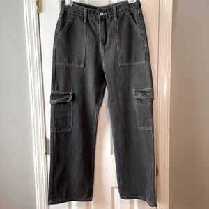 Romwe Baggy Jeans 6/M Black Cargo Denim 90s Y2k Skater‎ Punk Streetwear Grunge